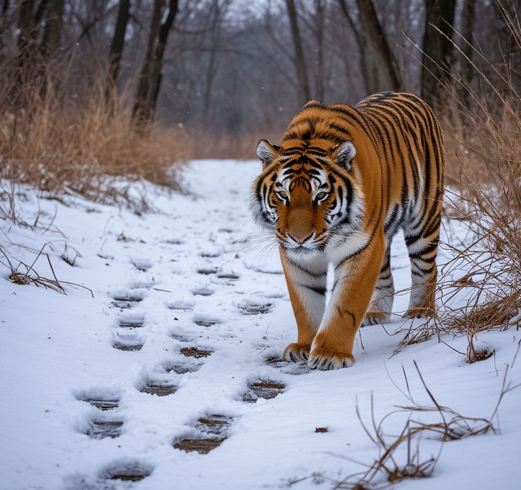 Следы тигра заметили в Биробиджане